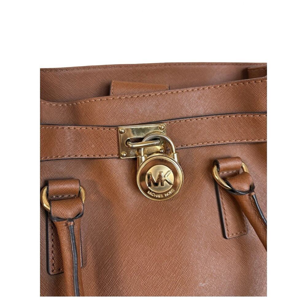 Michael Kors Hamilton Large Saffiano Leather Tote Bag Cognac Brown Tote Bag - Picture 3 of 10